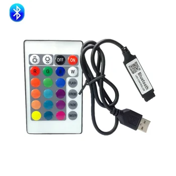 Умный Bluetooth-совместимый контроллер, мини-USB LED RGB контроллер С 24-клавишным ИК-пультом дистанционного управления для светодиодной ленты 5V SMD 2835 5050 RGB