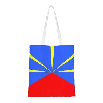 Флаг Реюньона Сумки для покупок из бакалеи с модным принтом, холщовая сумка-тоут для покупателей, большая вместительная прочная сумка