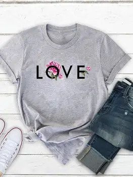 Футболки с графическим принтом Летняя модная женская футболка Love Sweet Trend С милым принтом, футболка с коротким рукавом