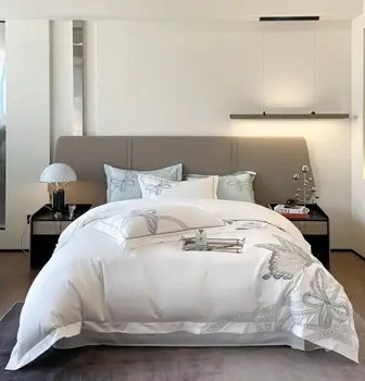 Хлопковое стеганое одеяло с белой вышивкой в виде бабочки, комплект из четырех предметов, высококлассные постельные принадлежности