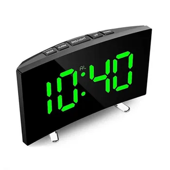 Цифровой будильник, светодиодное зеркало с изогнутой поверхностью, электронные часы с ночным режимом повтора, настольные настольные часы для украшения дома