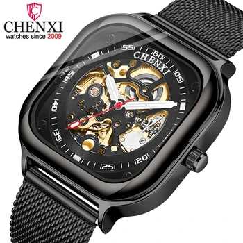 Часы CHENXI от ведущего бренда, мужские роскошные автоматические механические наручные часы, мужские водонепроницаемые часы с турбийоном-скелетом из нержавеющей стали