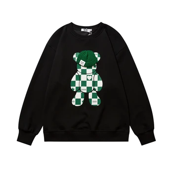 Шапки бренд мужской шерстяной медведь пуловер свитер клетчатый принт уличная толстовка пуловер пару 2022 осень