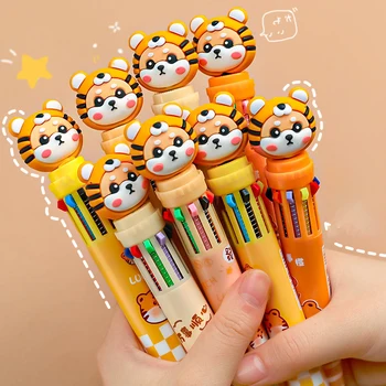 Шариковая ручка с рисунком тигра из мультфильма, 10 цветов, гелевые ручки с красочными чернилами Kawaii, Корейские канцелярские принадлежности, Подарки для студентов, Школьные Канцелярские принадлежности