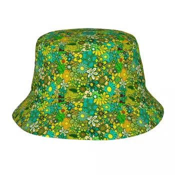 Широкополые шляпы с цветочным узором в стиле хиппи, зеленые маргаритки, женские, мужские, унисекс, модные Летние рыбацкие кепки