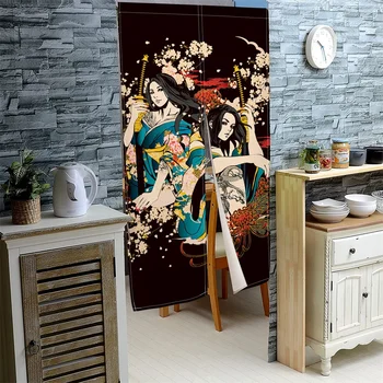 Японская дверная занавеска, Перегородка в виде гейши, Вишневый цвет, Кухонный дверной проем, Традиционное японское украшение, Ресторанная занавеска на заказ