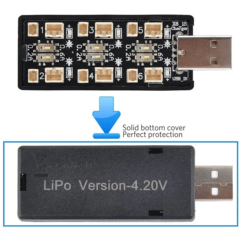1S LiPo Аккумулятор USB Зарядное устройство 3,7 В/4,20 В 6-канальное 1S LiPo Зарядное устройство Micro- JST 1,25 JST-PH Разъемы 2.0 MCX MCPX 2