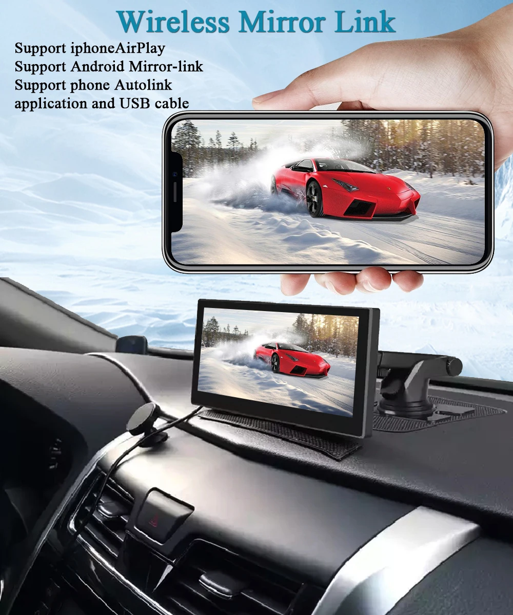 7-дюймовый высококачественный сенсорный беспроводной дисплей Carplay, портативный автомобильный плеер, GPS-навигация от CarPlay для универсальных автомобилей 3