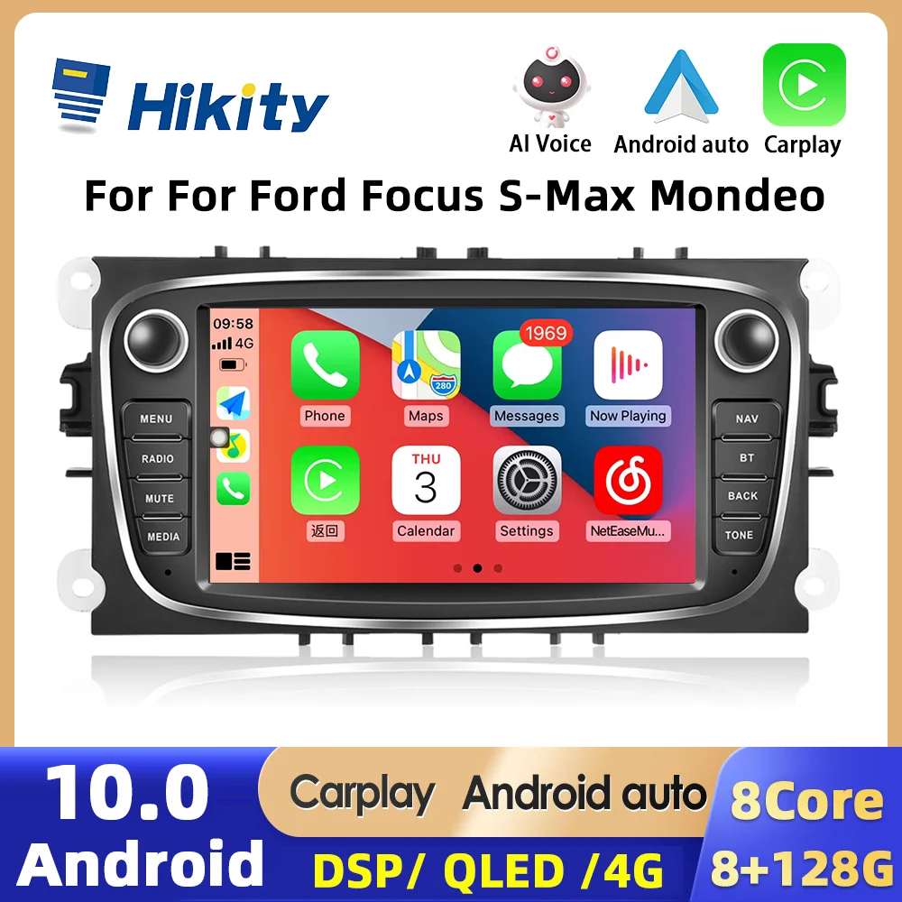 Hikity 4G 2 Din Android 10 Радио Автомобильный Мультимедийный Видеоплеер Для Ford Focus Mondeo C-MAX S-MAX Galaxy II Kuga Carplay Авторадио 0