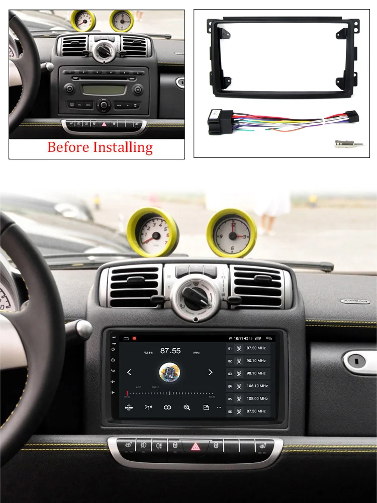 9-дюймовый 2 Din Автомобильный радиоприемник Android, Видео Стерео Рамка с кабелем питания для Mercedes Benz Smart Fortwo 2006-2009 Аксессуары 1