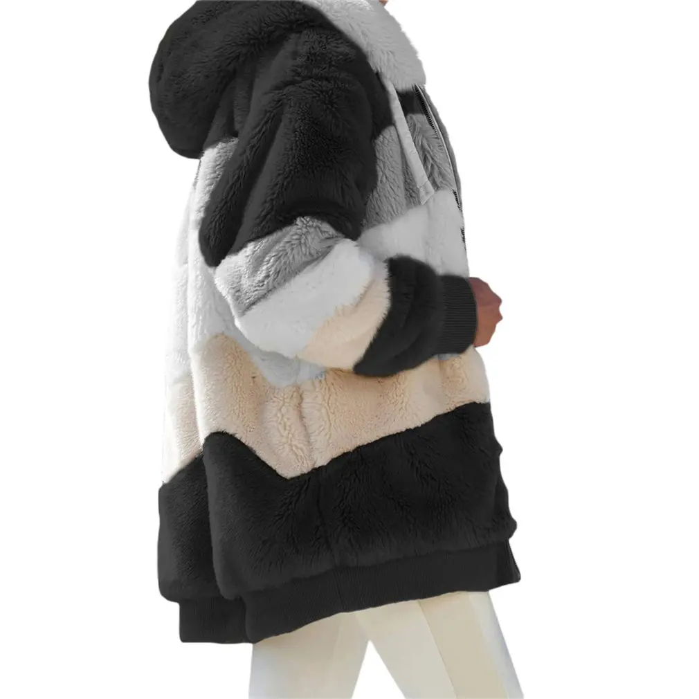 Куртка С капюшоном, Флисовая Меховая Куртка, Верхняя Одежда, Зимнее Теплое Пушистое Пальто, Утепленный Свитер, Универсальная Женская Куртка 4