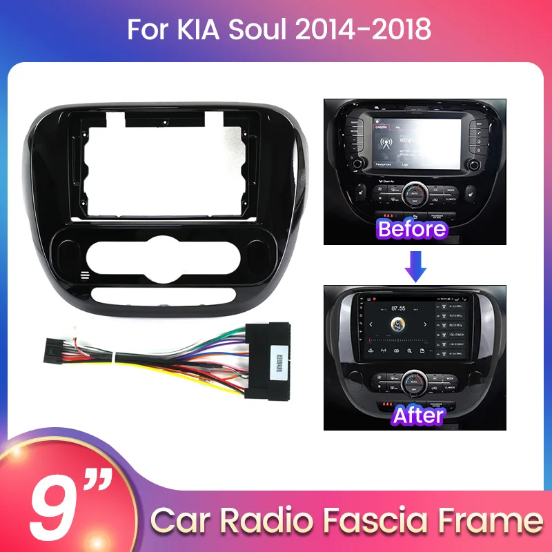 9-Дюймовая рамка Android для KIA Soul 2 PS 2013-2018 2019 Android Стерео панель приборной панели Установка кабельного адаптера для аудио 0