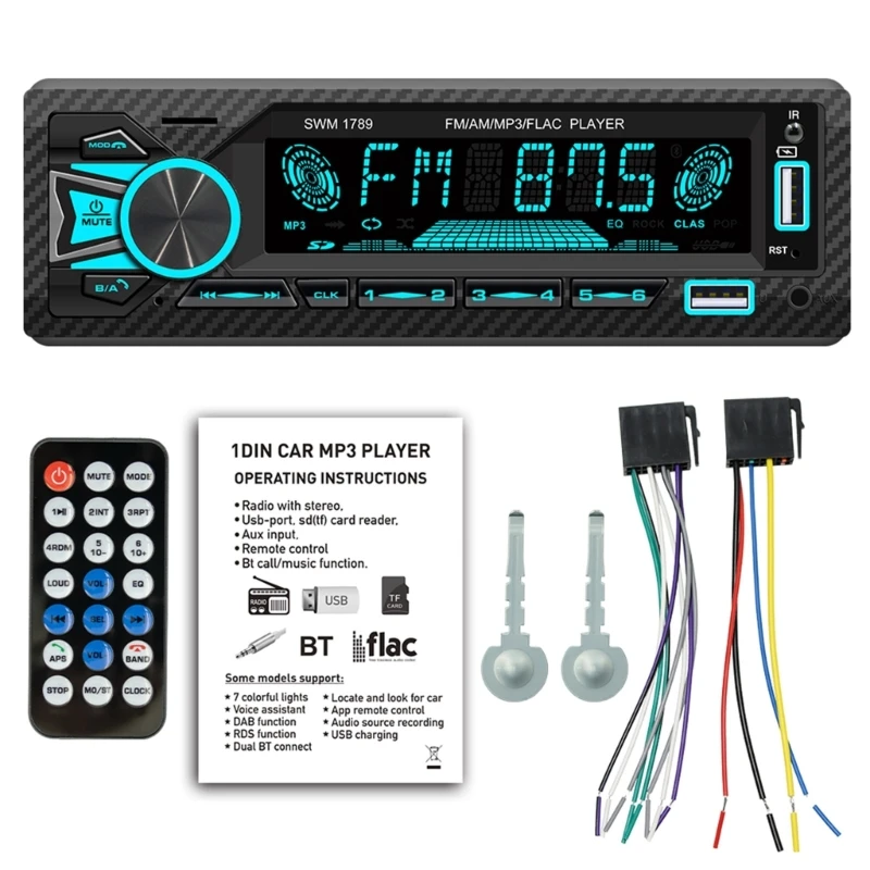 12 В-Стерео Bluetooth-совместимое FM-радио, MP3-аудиоплеер, Порт USB-SD, автомагнитола В приборной панели, Сабвуфер для автоэлектроники на 1 DIN 1