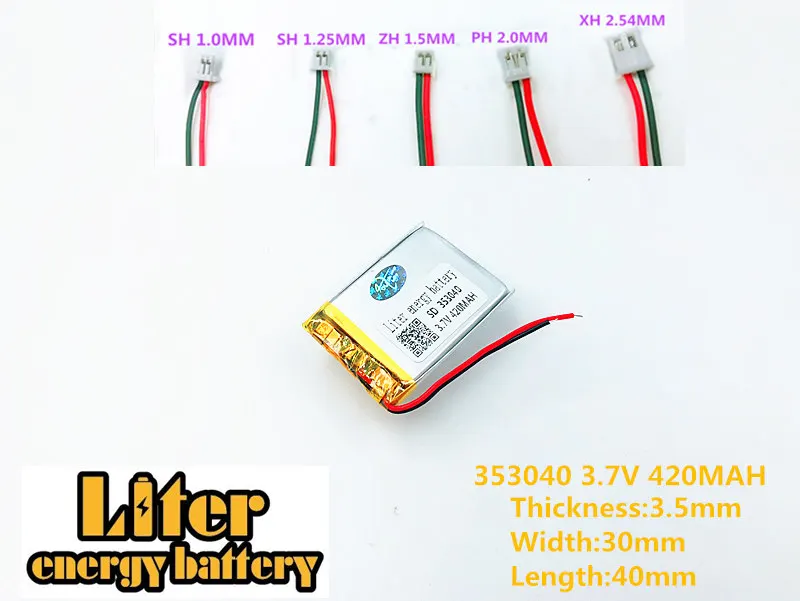Литий-полимерная аккумуляторная батарея 3,7 В 420 мАч 353040 LiPo для 353040 штекера Mp3 Mp4 Mp5, литий-полимерная батарея 