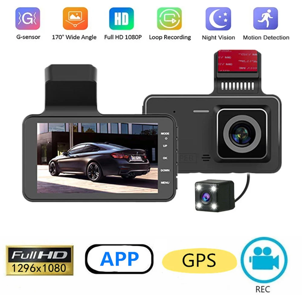 Автомобильный видеорегистратор WiFi Full HD 1080P Видеорегистратор заднего вида Автомобильный Видеорегистратор Парковочный монитор Ночного видения Автоматическая приборная камера GPS Трекер 0