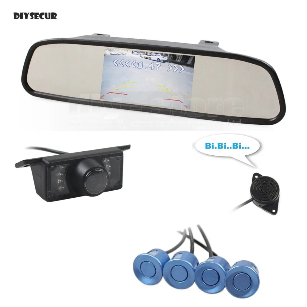 DIYSECUR 4,3-Дюймовый Комплект Монитора Автомобильного Зеркала Заднего Вида + Водонепроницаемая ИК-Камера Ночного Видения Автомобиля Видео Парковочный Радар 0