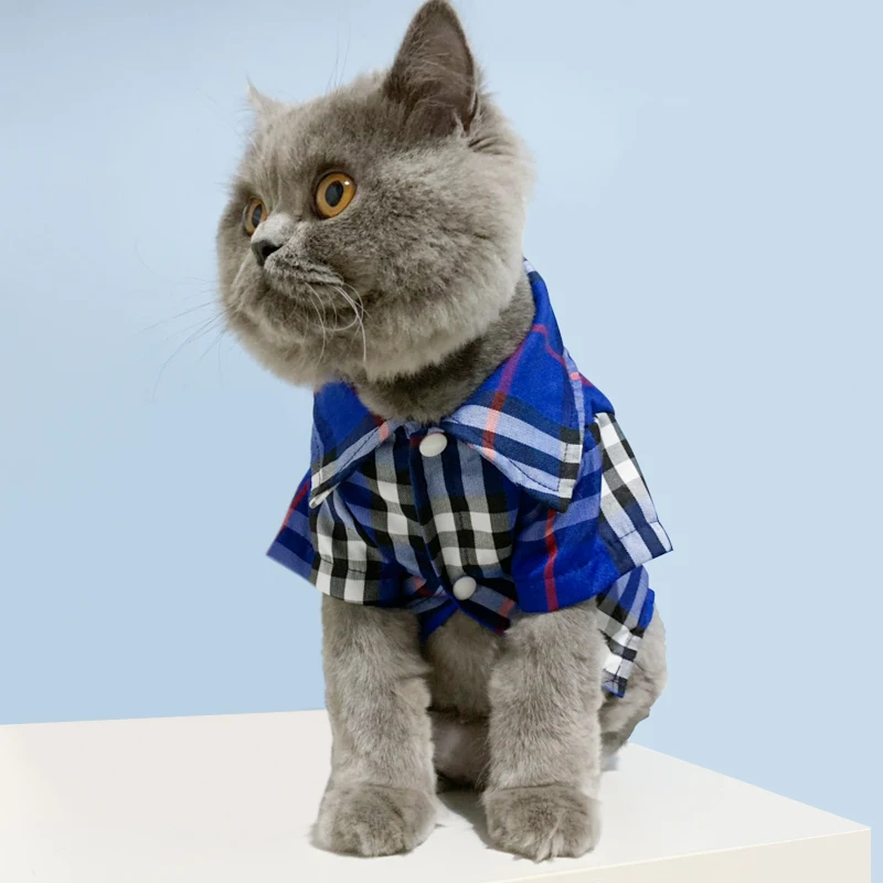Летняя одежда для домашних собак Клетчатая рубашка для маленьких средних собак чихуахуа, Тедди, Йорки, одежда для щенков, хлопчатобумажный жилет для щенков, костюм кошки 1