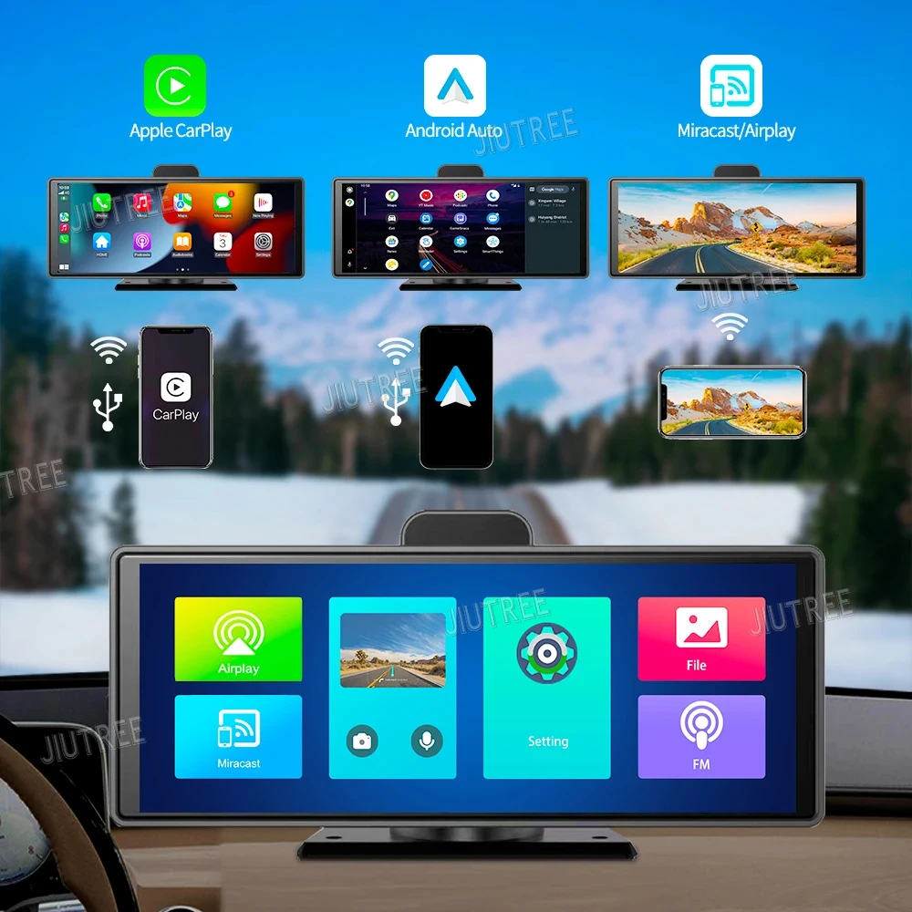 10,26-Дюймовый Сенсорный Экран 4K Автомобильный Портативный Беспроводной Apple CarPlay Android Радио Мультимедиа GPS двухобъективная Регистраторная Камера 1080P Стерео Linux 1