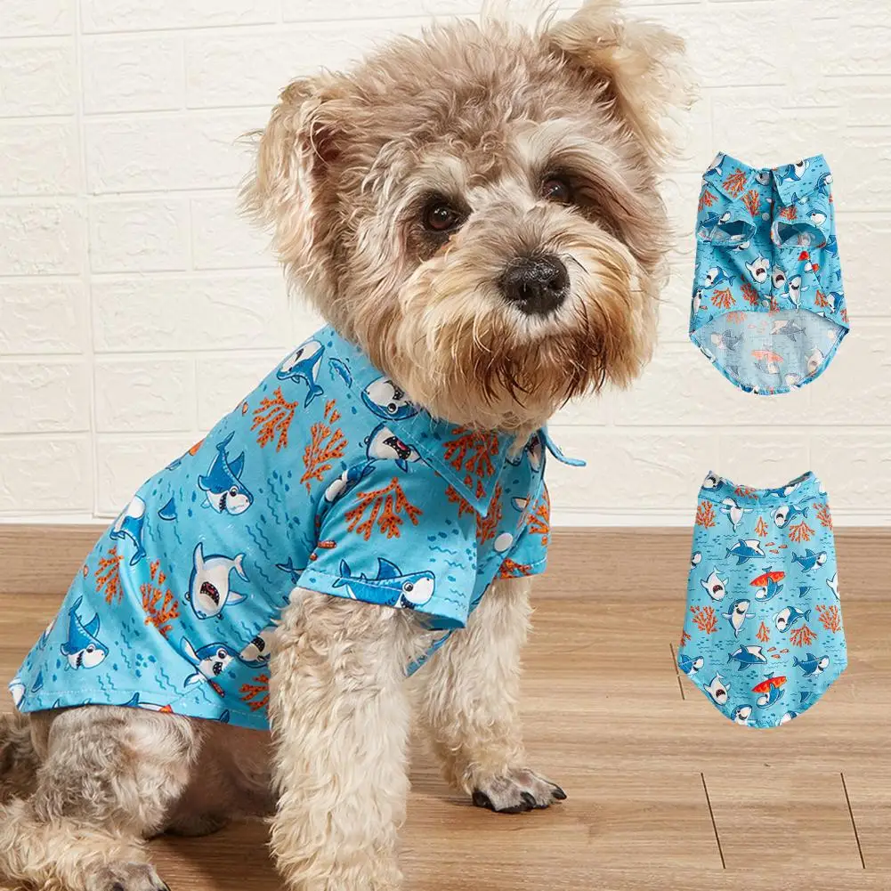 Стильная одежда с короткими рукавами и мультяшным принтом Яркая цветная рубашка для домашних животных Одежда для собак с короткими рукавами для повседневной носки 3