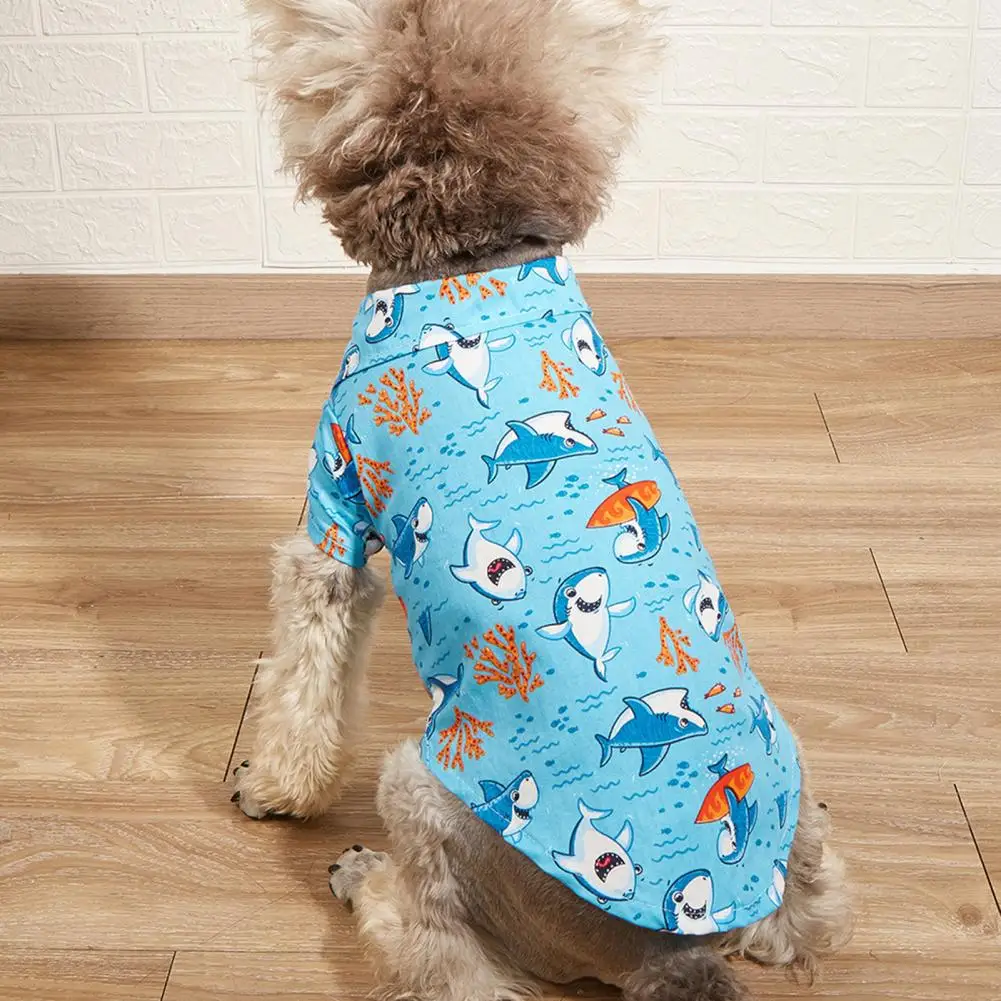 Стильная одежда с короткими рукавами и мультяшным принтом Яркая цветная рубашка для домашних животных Одежда для собак с короткими рукавами для повседневной носки 4