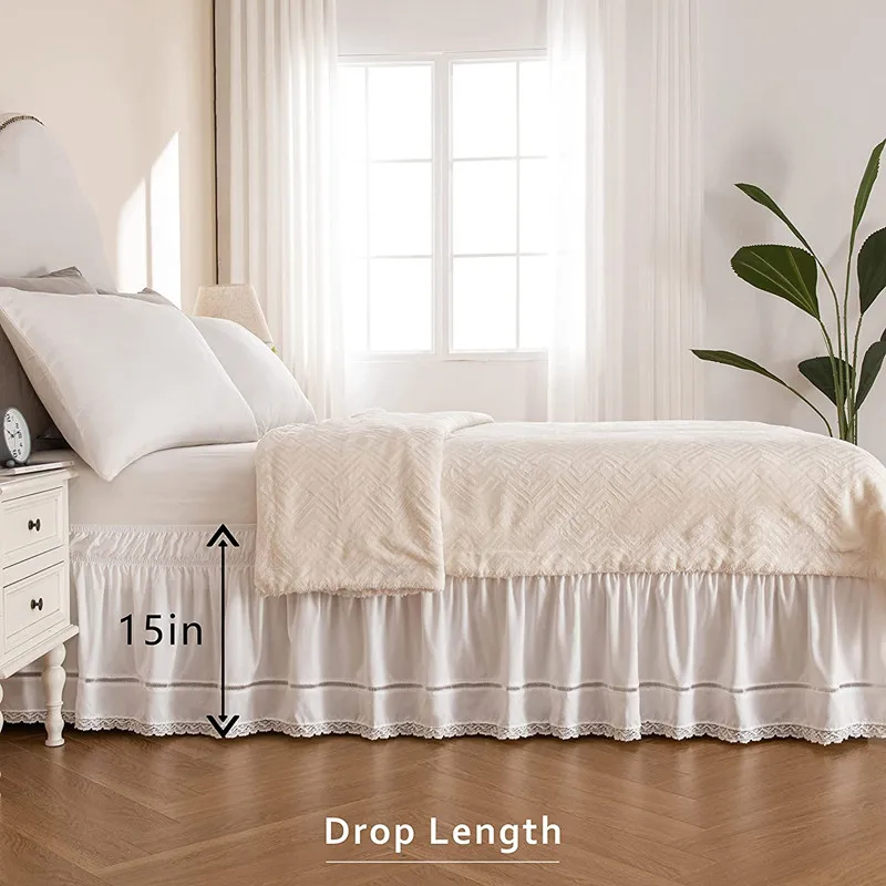 Великолепная элегантная вышивка, обернутая крючком, кружевная юбка-кровать с оборками и регулируемыми поясами-Room Decor-Высота 15 дюймов 3