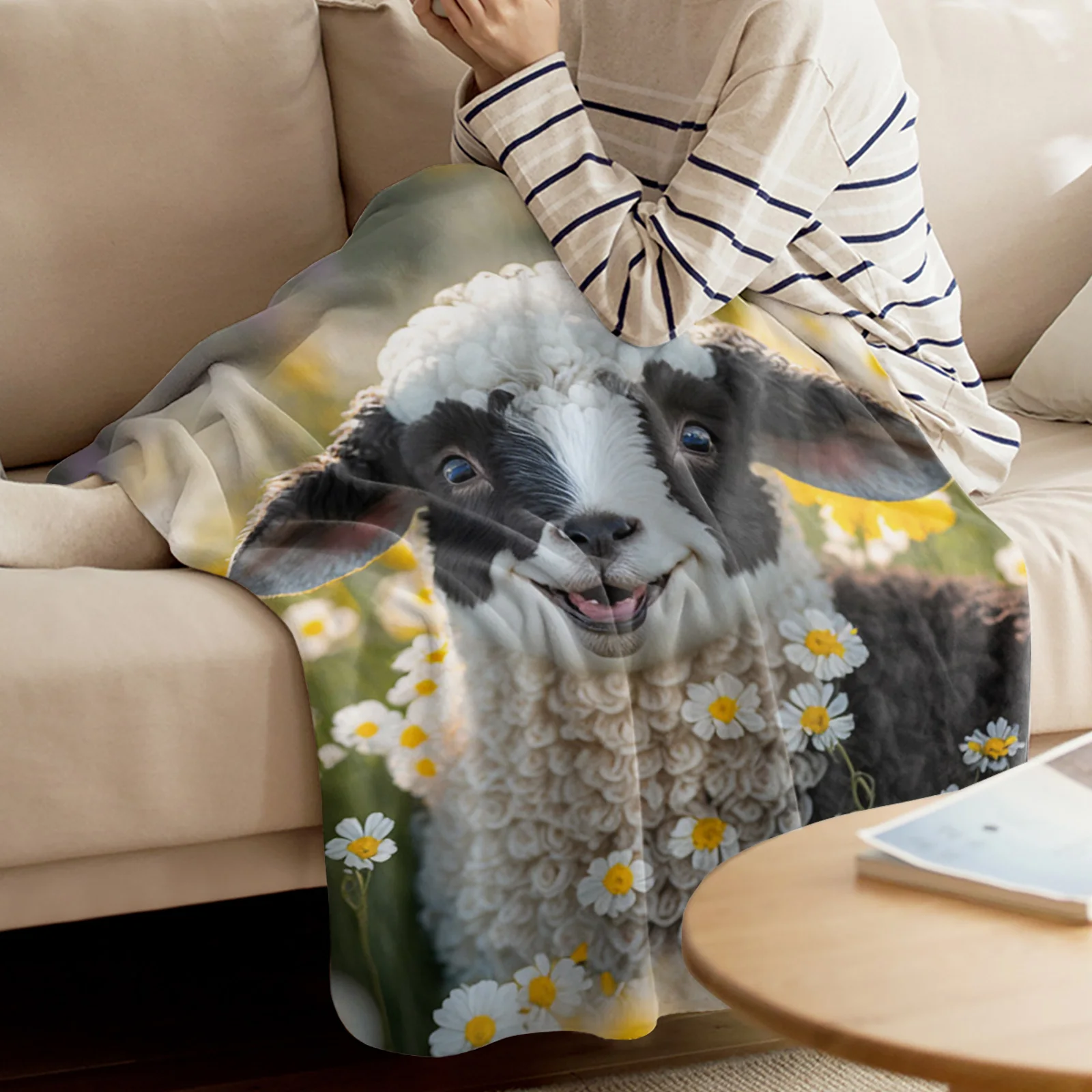 Фермерские одеяла с овечьими маргаритками, Портативное Мягкое покрывало для кровати, Офисное покрывало, Фланелевое одеяло 3