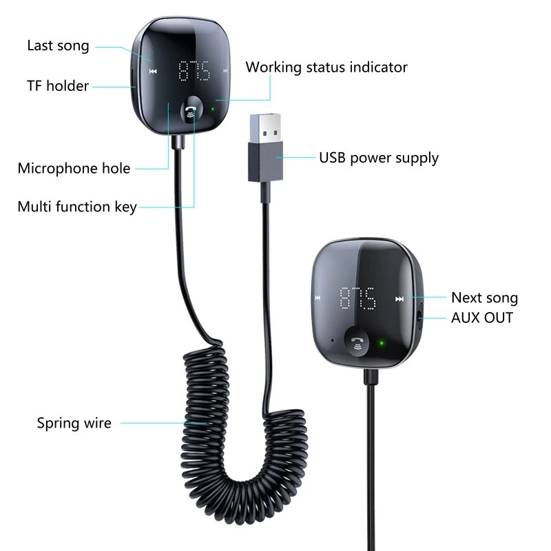 FM-передатчик Автомобильный беспроводной Bluetooth-совместимый 5.0 FM-радиомодулятор Автомобильный комплект громкой связи MP3-плеер 2