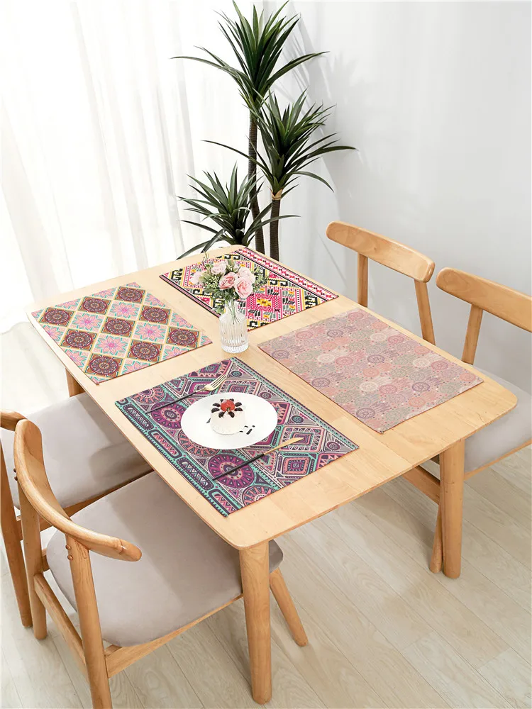 Простые богемные круглые ромбы с художественными узорами, Утепленные льном Салфетки Для украшения обеденного стола 42x32 см 2