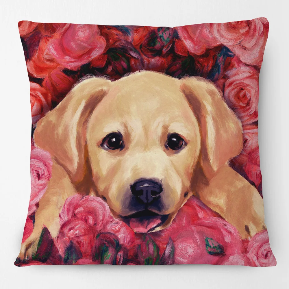 Чехлы для подушек Puppy Over Roses с цветочным и ботаническим принтом чихуахуа, стильная декоративная наволочка с принтом щенка Бульдога 0