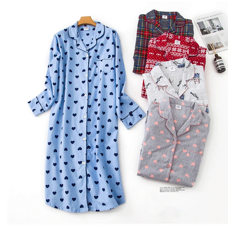 Ночная рубашка, пижама, Женская пижама, женская хлопковая длинная ночная рубашка, пижама в клетку с героями мультфильмов, пижама для отдыха, пижама с карманами 2