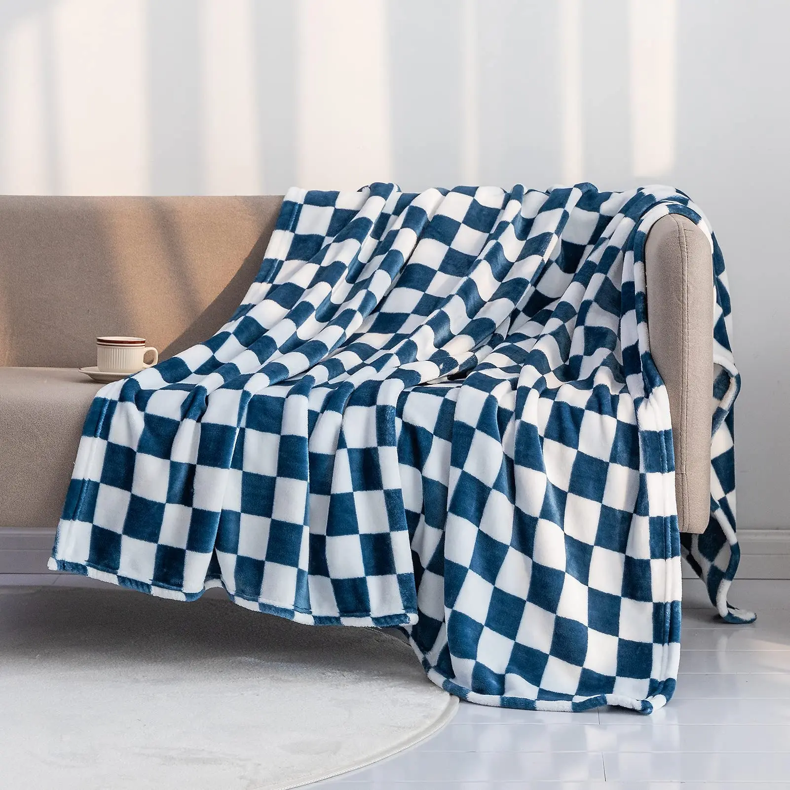 Черно-белое сетчатое одеяло, постельное белье с геометрическим рисунком в клетку, легкое теплое одеяло, пушистое мягкое для кровати, дивана, домашнего декора 1