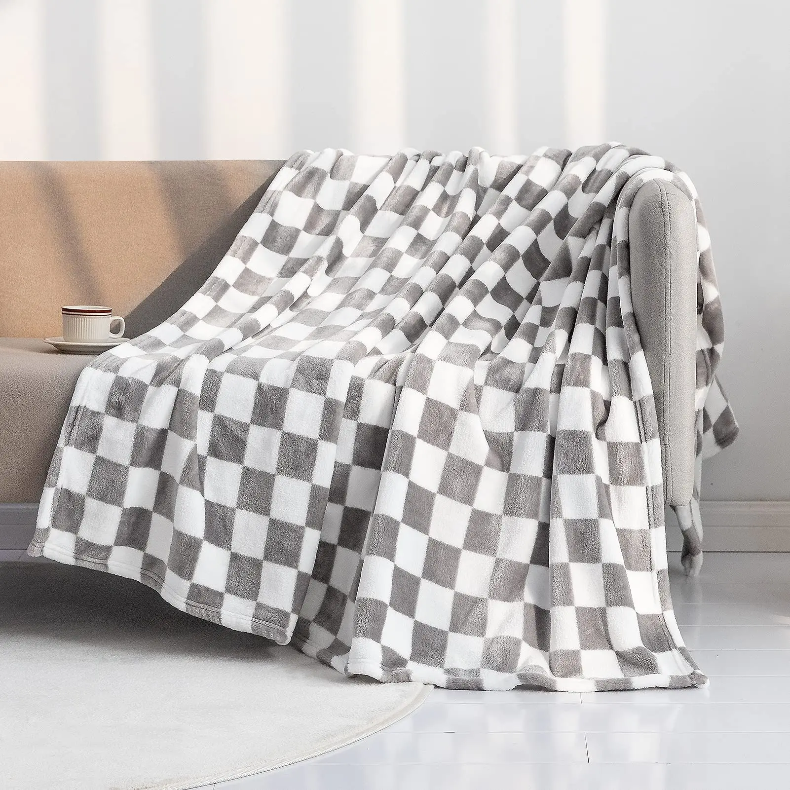 Черно-белое сетчатое одеяло, постельное белье с геометрическим рисунком в клетку, легкое теплое одеяло, пушистое мягкое для кровати, дивана, домашнего декора 3