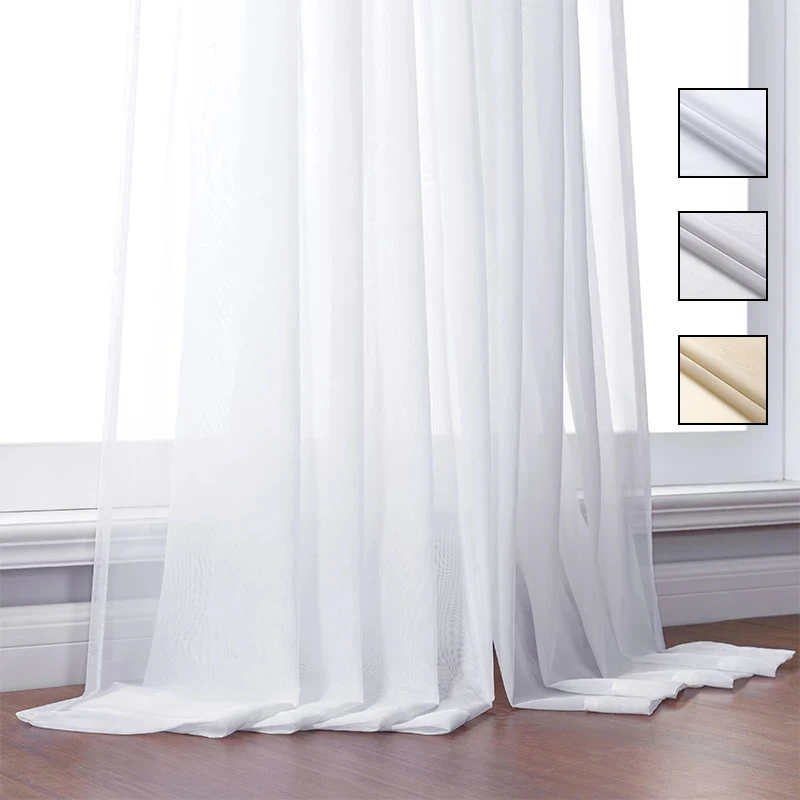Роскошные белые тюлевые шторы для гостиной Украшения спальни Современный шифон Сплошная Прозрачная вуаль Кухонная занавеска на заказ 0