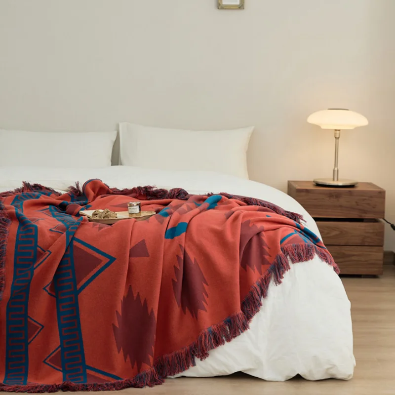 Хлопковое одеяло Four Seasons в богемном стиле, Мягкое и пушистое Покрывало для спальни, дивана, офиса, автомобиля, кемпинга, одеяла 5