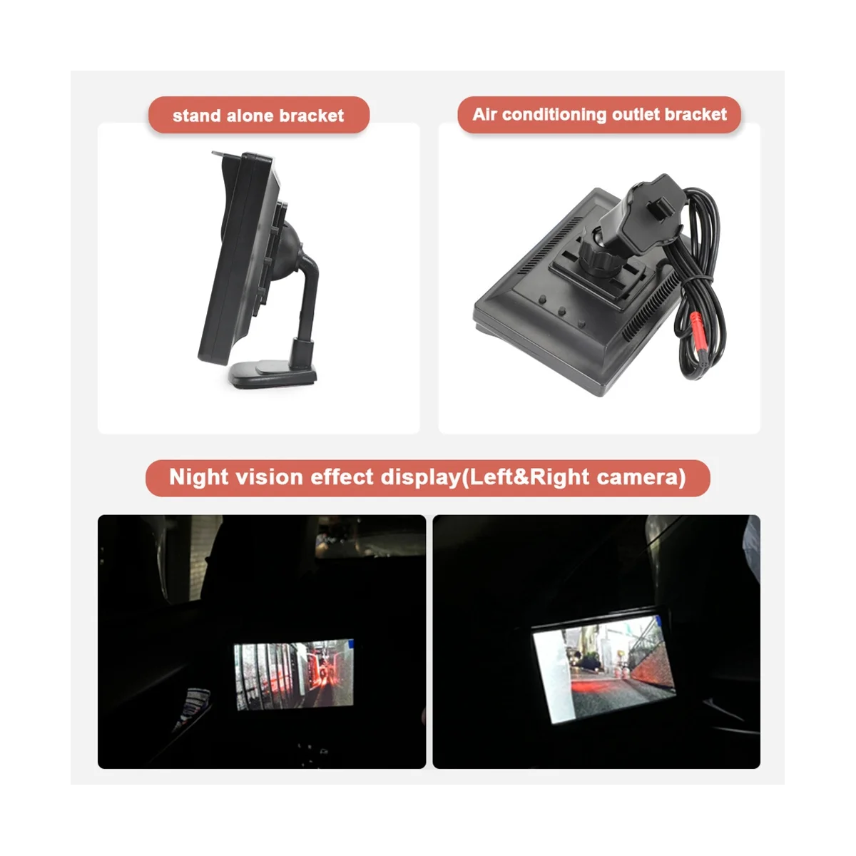 Автомобильный AHD 5-дюймовый цифровой монитор бокового обзора, зеркальная система с 2 камерами бокового обзора ночного видения 720P HD, черный 5