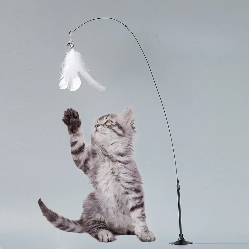 Забавная игрушка для кошек, Красивое пушистое перо с колокольчиком-присоской, игрушка-палочка для кошек, Интерактивная съемная палочка-дразнилка Cat 1