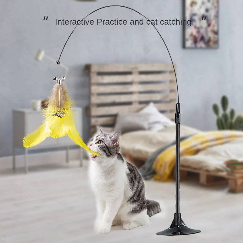 Забавная игрушка для кошек, Красивое пушистое перо с колокольчиком-присоской, игрушка-палочка для кошек, Интерактивная съемная палочка-дразнилка Cat 3