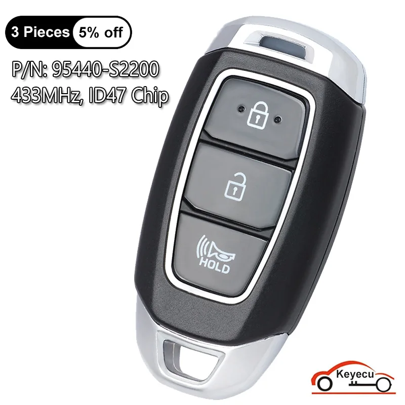 KEYECU 3 Кнопки 433 МГц ID47 Чип для Hyundai Santa Fe 2020 2021 2022 Авто Умный Пульт Дистанционного Управления Брелок 95440-S2200 TQ8-FOB-4F30 0