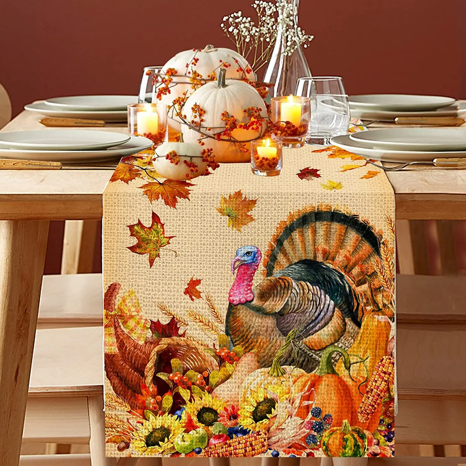Бегунки для стола с гексаграммой на День благодарения, Декор для дома и кухни в честь Дня благодарения с тыквой и индейкой, декор для праздничного стола 4