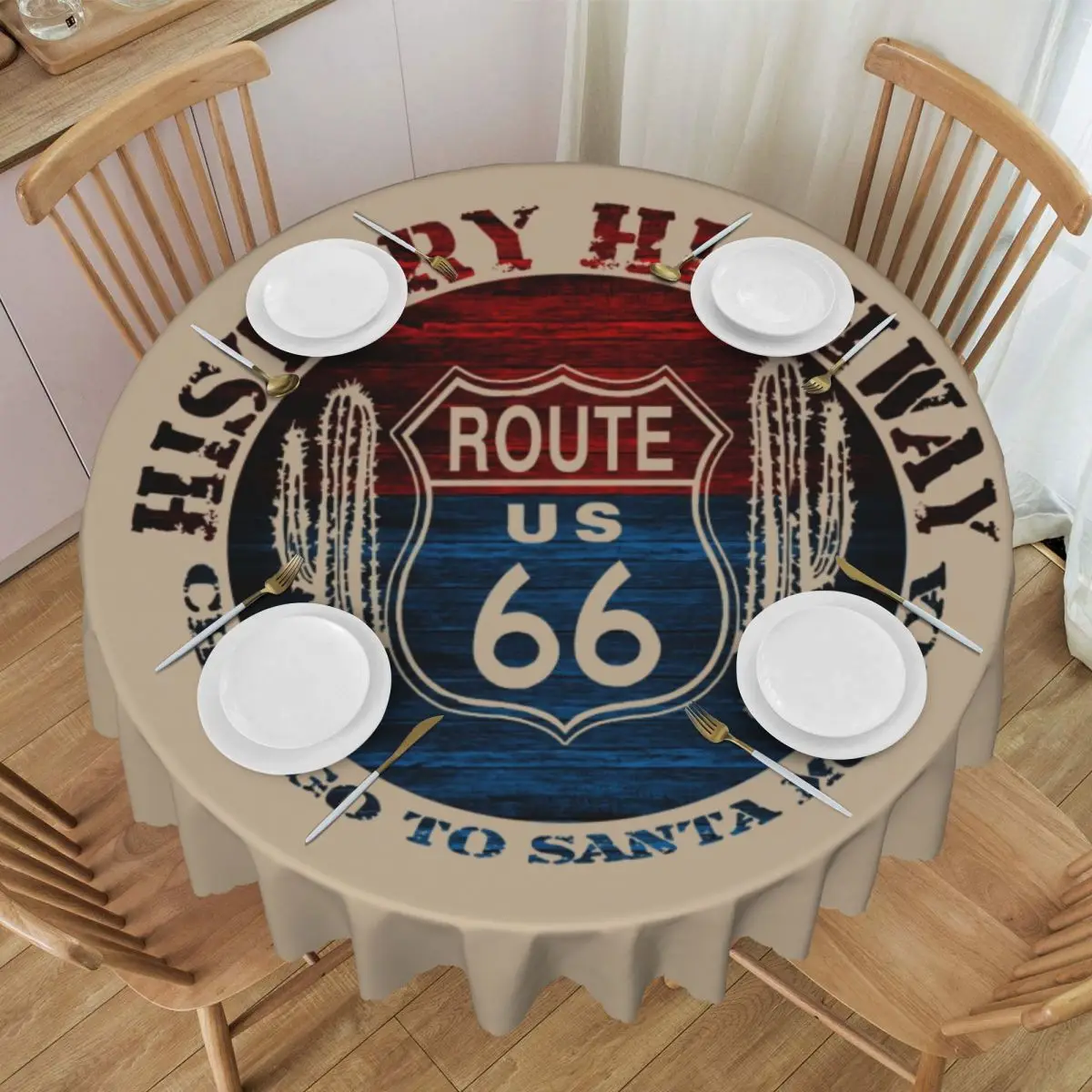 Винтажная дорожная скатерть Route 66 America Road Круглая Водонепроницаемая скатерть для столовой 60 дюймов 1