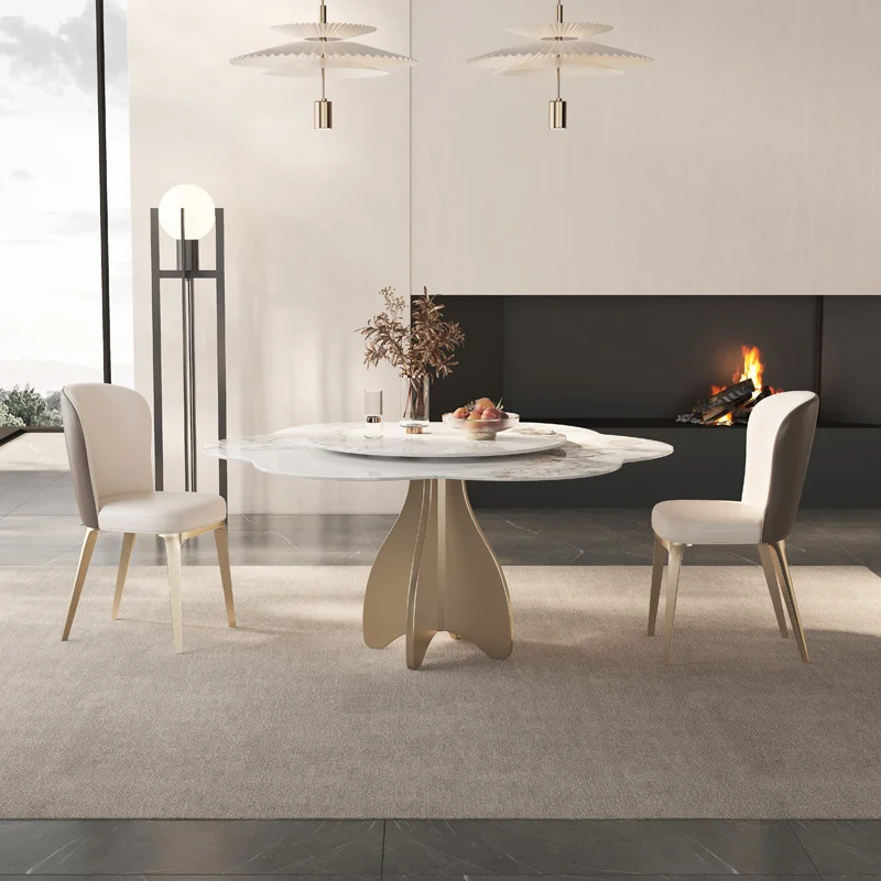 Итальянский легкий роскошный круглый обеденный стол с поворотным кругом, современный и простой обеденный стол высокого класса для домашнего использования 0