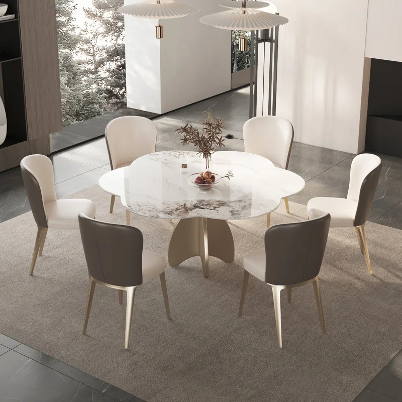 Итальянский легкий роскошный круглый обеденный стол с поворотным кругом, современный и простой обеденный стол высокого класса для домашнего использования 1