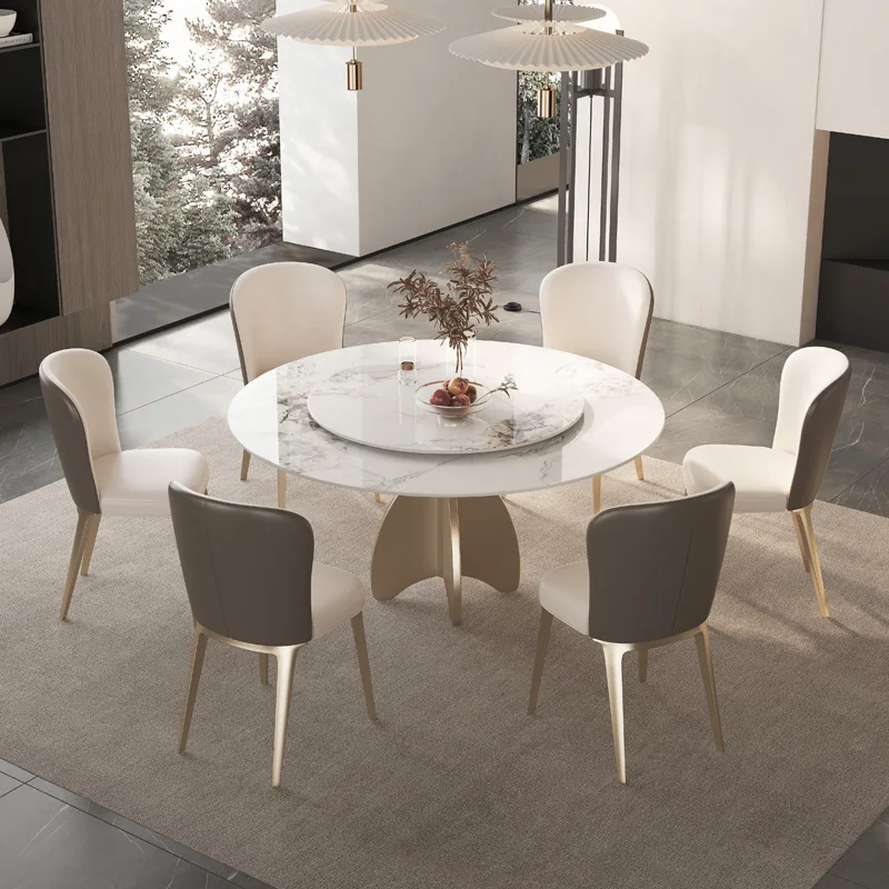 Итальянский легкий роскошный круглый обеденный стол с поворотным кругом, современный и простой обеденный стол высокого класса для домашнего использования 3