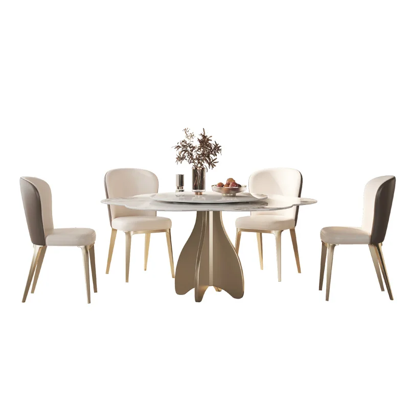Итальянский легкий роскошный круглый обеденный стол с поворотным кругом, современный и простой обеденный стол высокого класса для домашнего использования 5