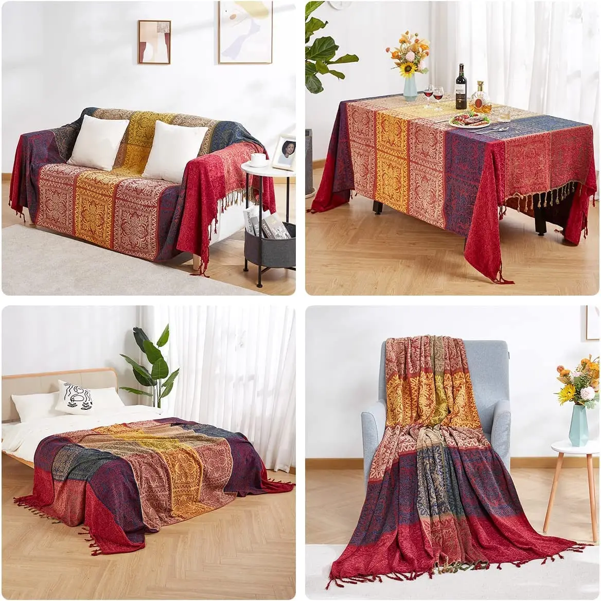 Многоцелевое богемное клетчатое одеяло для дивана-кровати, чехол для торца, украшение для одеяла, ворсовое покрывало, покрывало для пикника 4