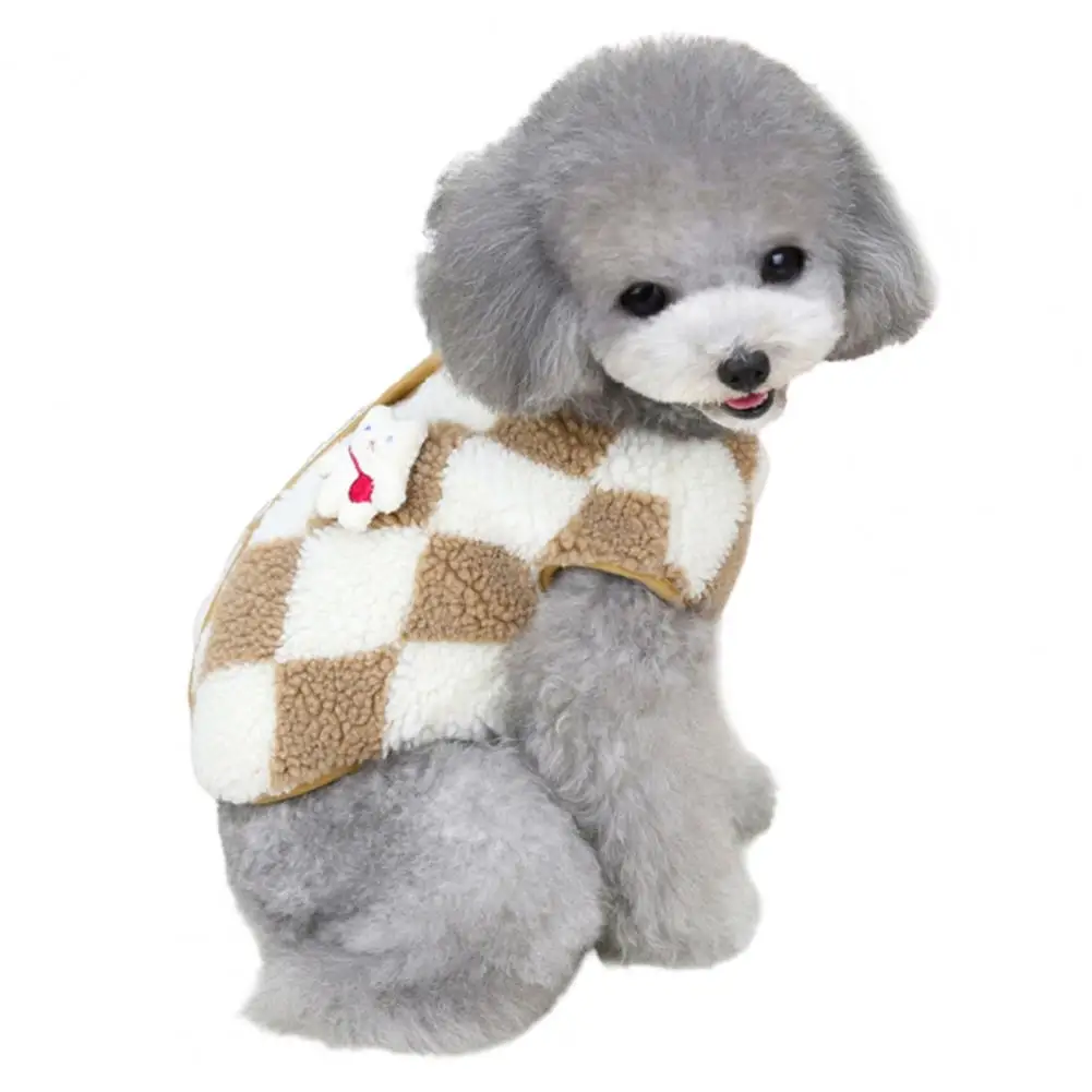 Одежда для собак с принтом Хлопчатобумажное пальто для домашних животных из кораллового флиса с ромбовидной решеткой Куртка для домашних животных 1