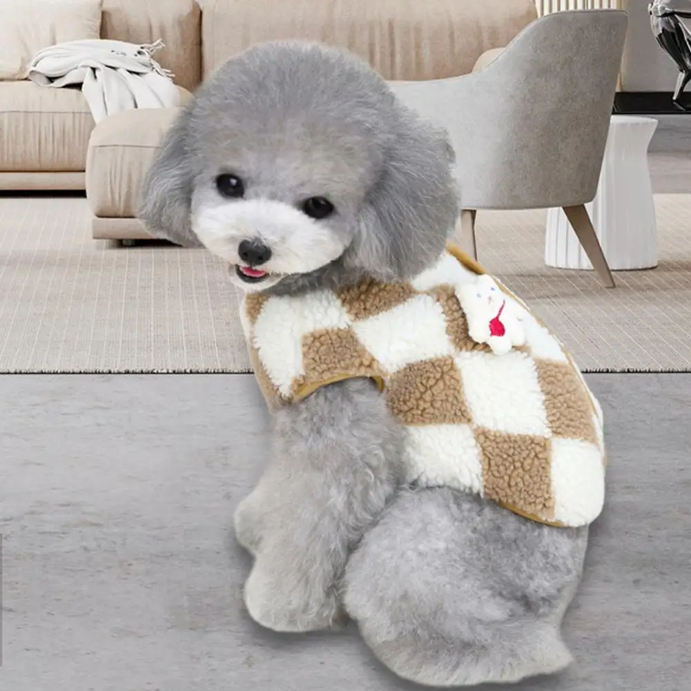 Одежда для собак с принтом Хлопчатобумажное пальто для домашних животных из кораллового флиса с ромбовидной решеткой Куртка для домашних животных 5