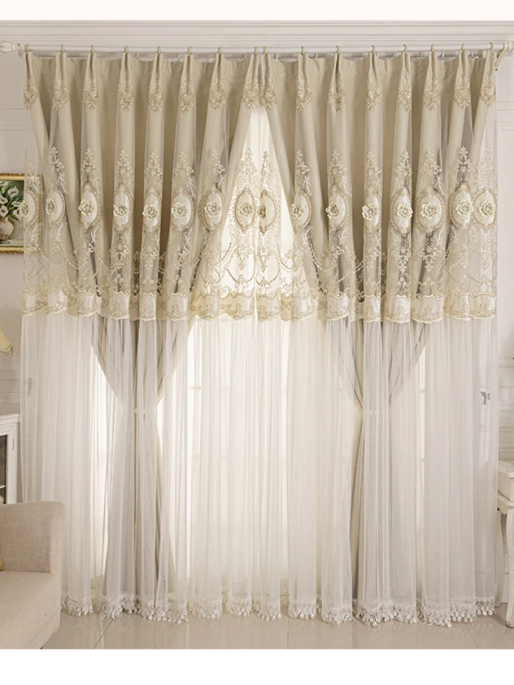 Роскошные Европейские шторы с рельефной вышивкой для гостиной, спальни, Современный Плавающий Двухслойный Затемняющий Серый оконный экран 2