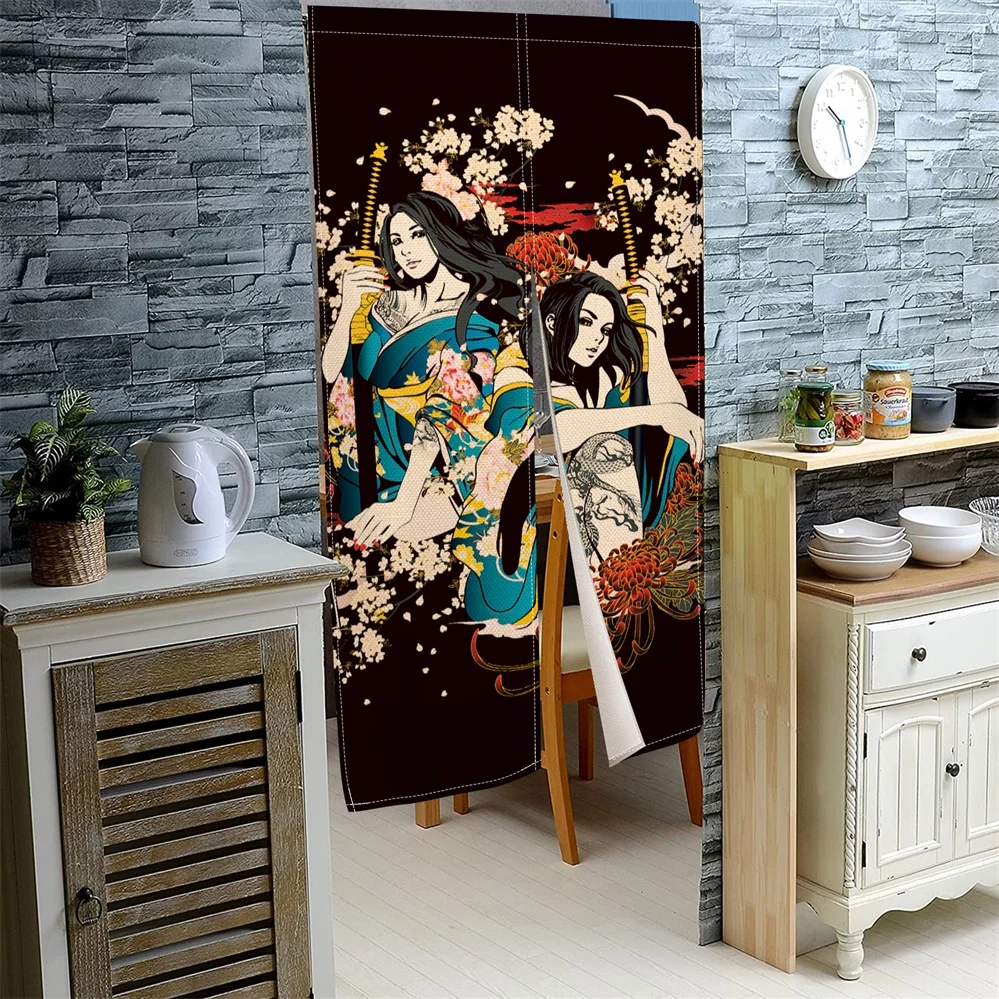 Японская дверная занавеска, Перегородка в виде гейши, Вишневый цвет, Кухонный дверной проем, Традиционное японское украшение, Ресторанная занавеска на заказ 0