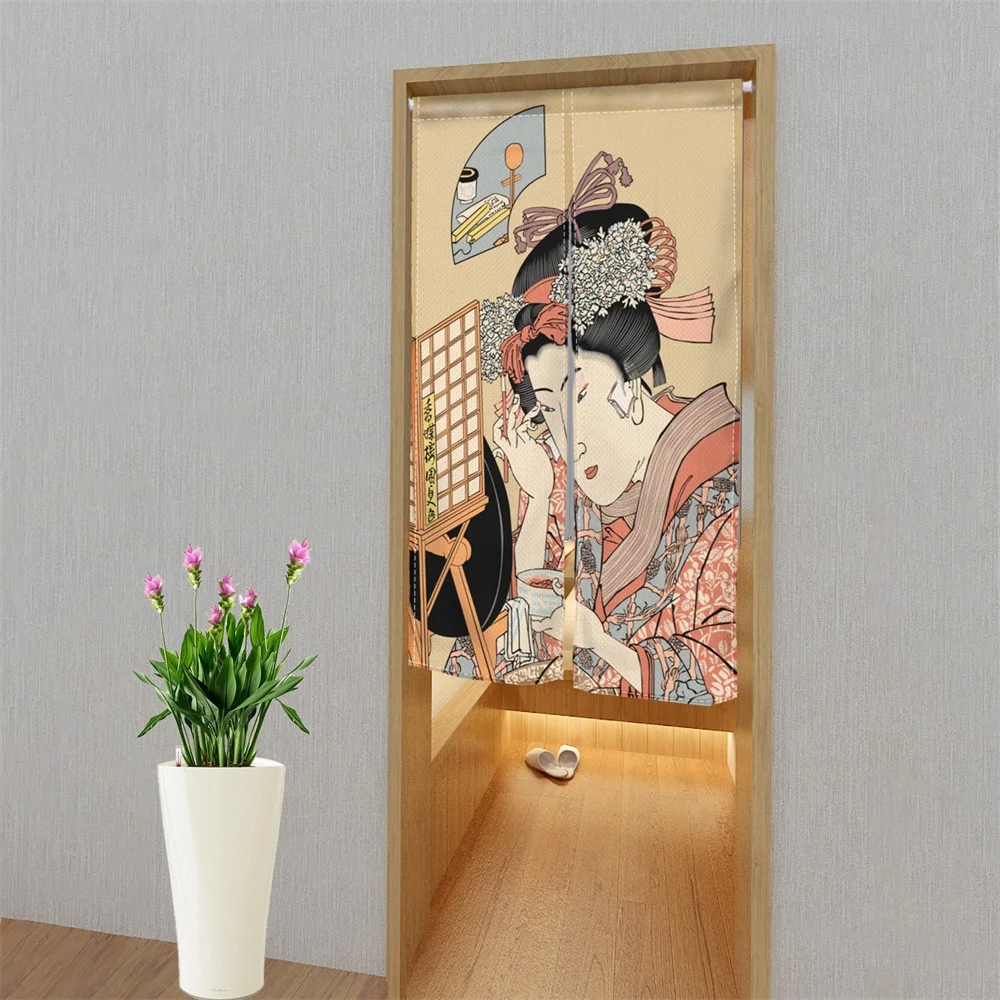 Японская дверная занавеска, Перегородка в виде гейши, Вишневый цвет, Кухонный дверной проем, Традиционное японское украшение, Ресторанная занавеска на заказ 1